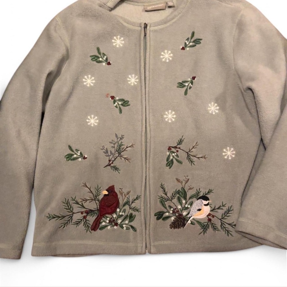 Embroidered Bird and Snowflake Tan Jacket